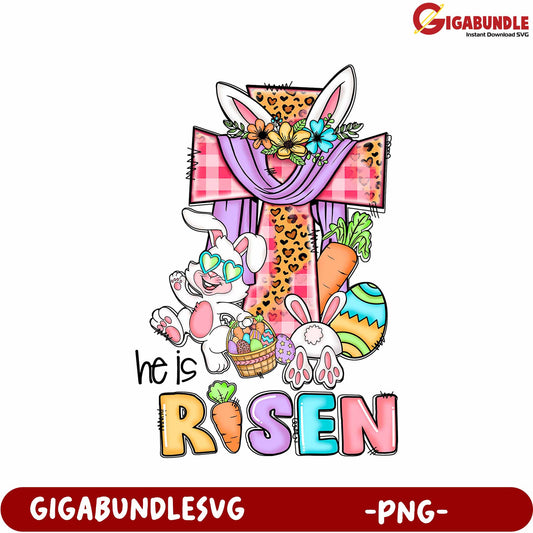 Spring Bunny Cross Design with Colorful Easter Elements - PNG