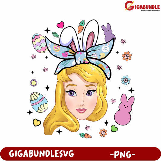 Spring Bunny Girl PNG with Colorful Easter Elements Design