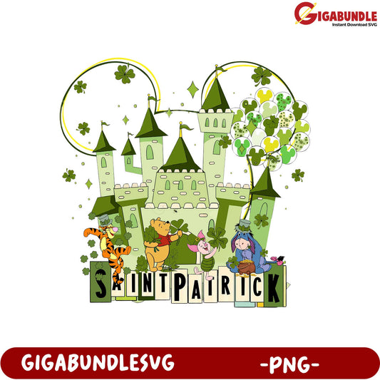 St. Patrick's Day Castle PNG with Winnie the Pooh Characters