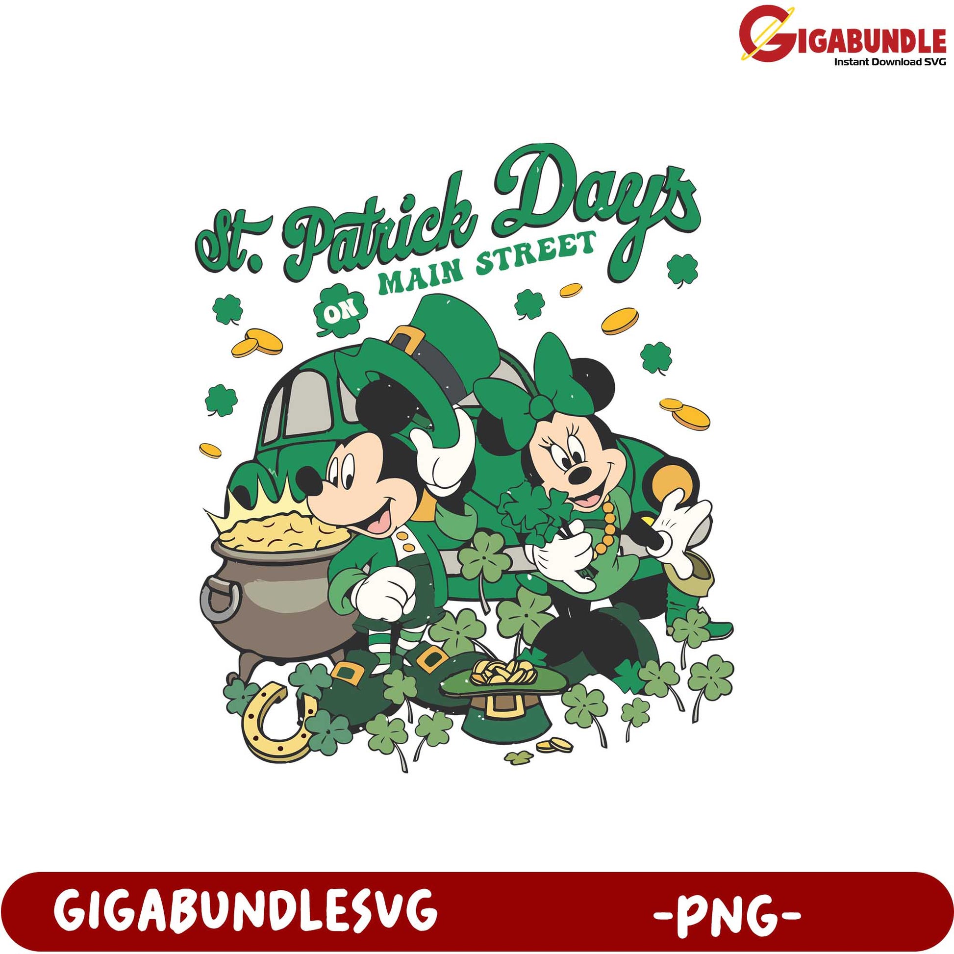 St. Patrick's Day Celebration with Mickey and Minnie PNG Design