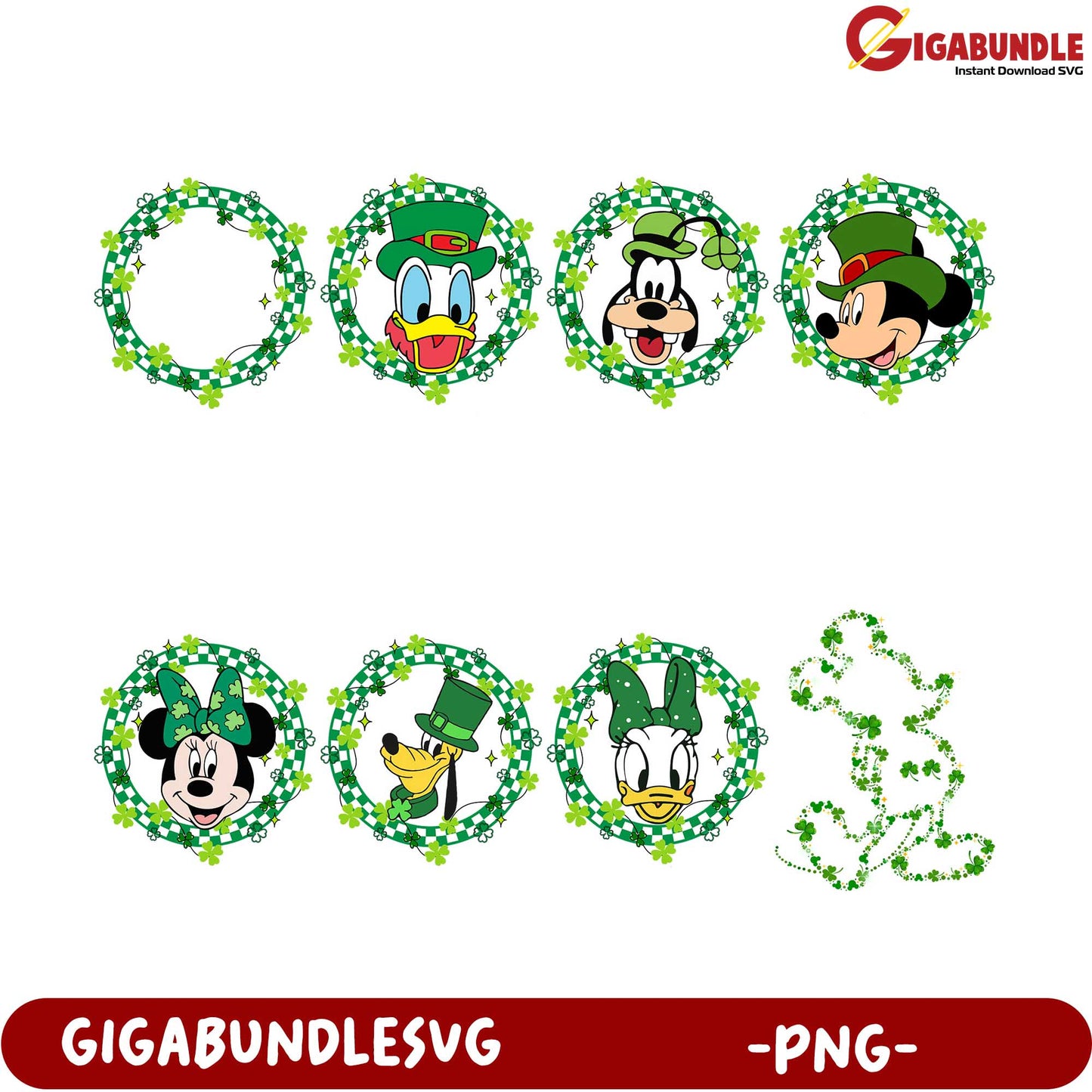 St. Patrick's Day Character PNG Bundle - Disney Friends Wreaths