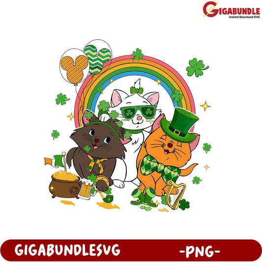 St. Patrick's Day Cute Cat PNG Bundle with Rainbows and Shamrocks