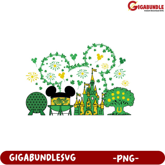 St. Patrick's Day Disney Castle PNG Design with Mickey Elements