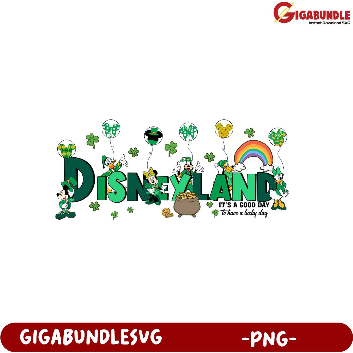 St. Patrick's Day Disneyland PNG Design with Mickey and Friends