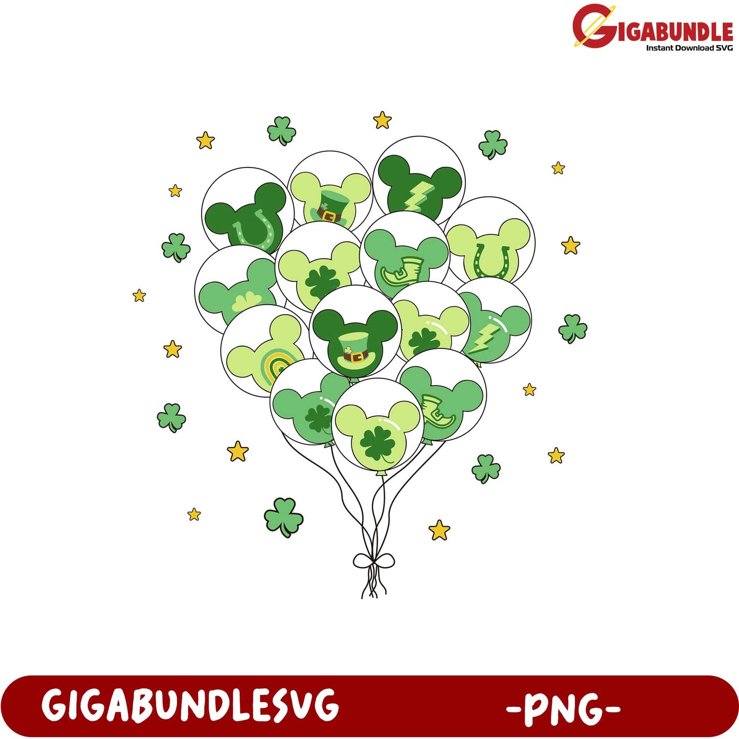 St. Patrick's Day Green Mickey Mouse Balloons PNG Design