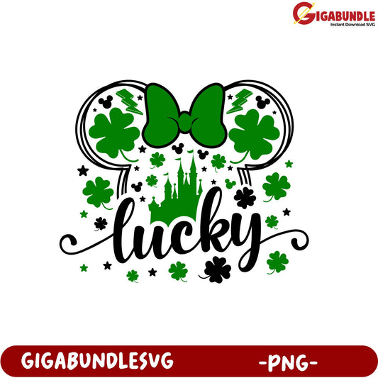 St. Patrick's Day Lucky Mickey Mouse Bow PNG Design for Crafts