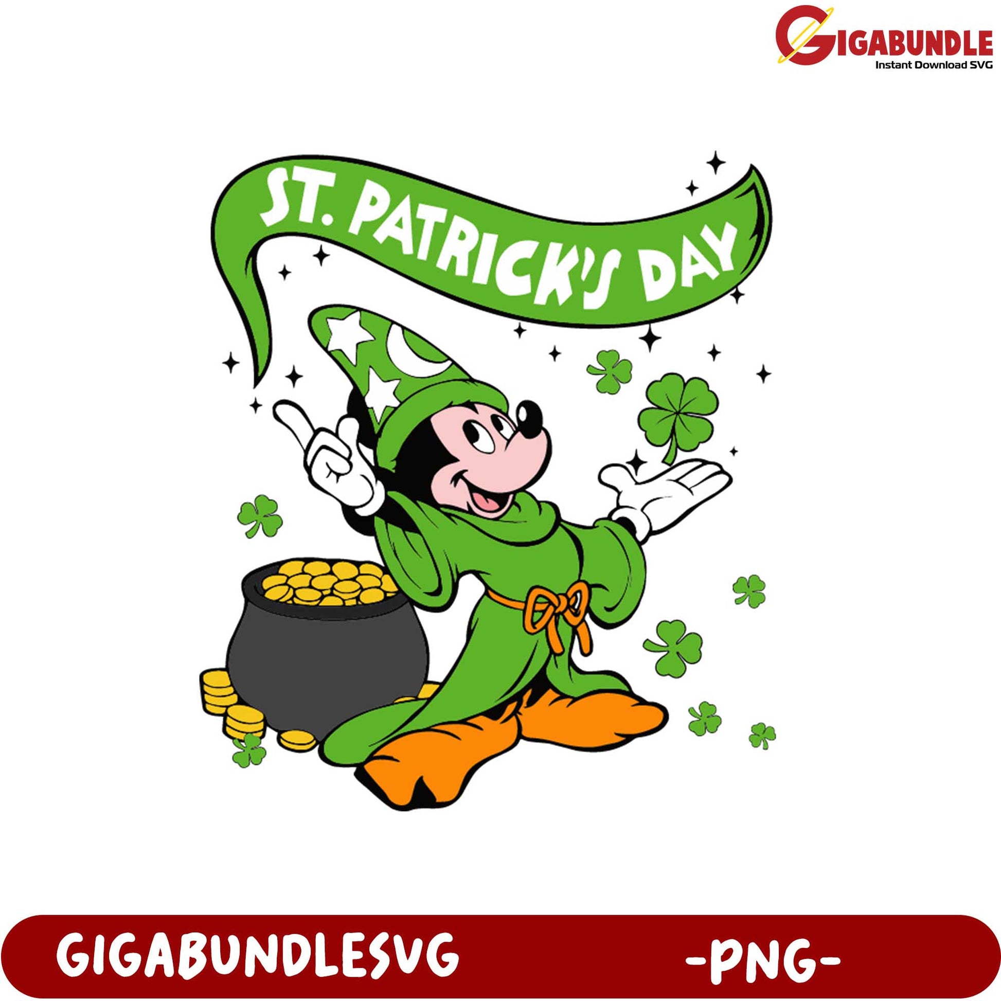 St. Patrick's Day Mickey Mouse PNG Design for Festive Projects