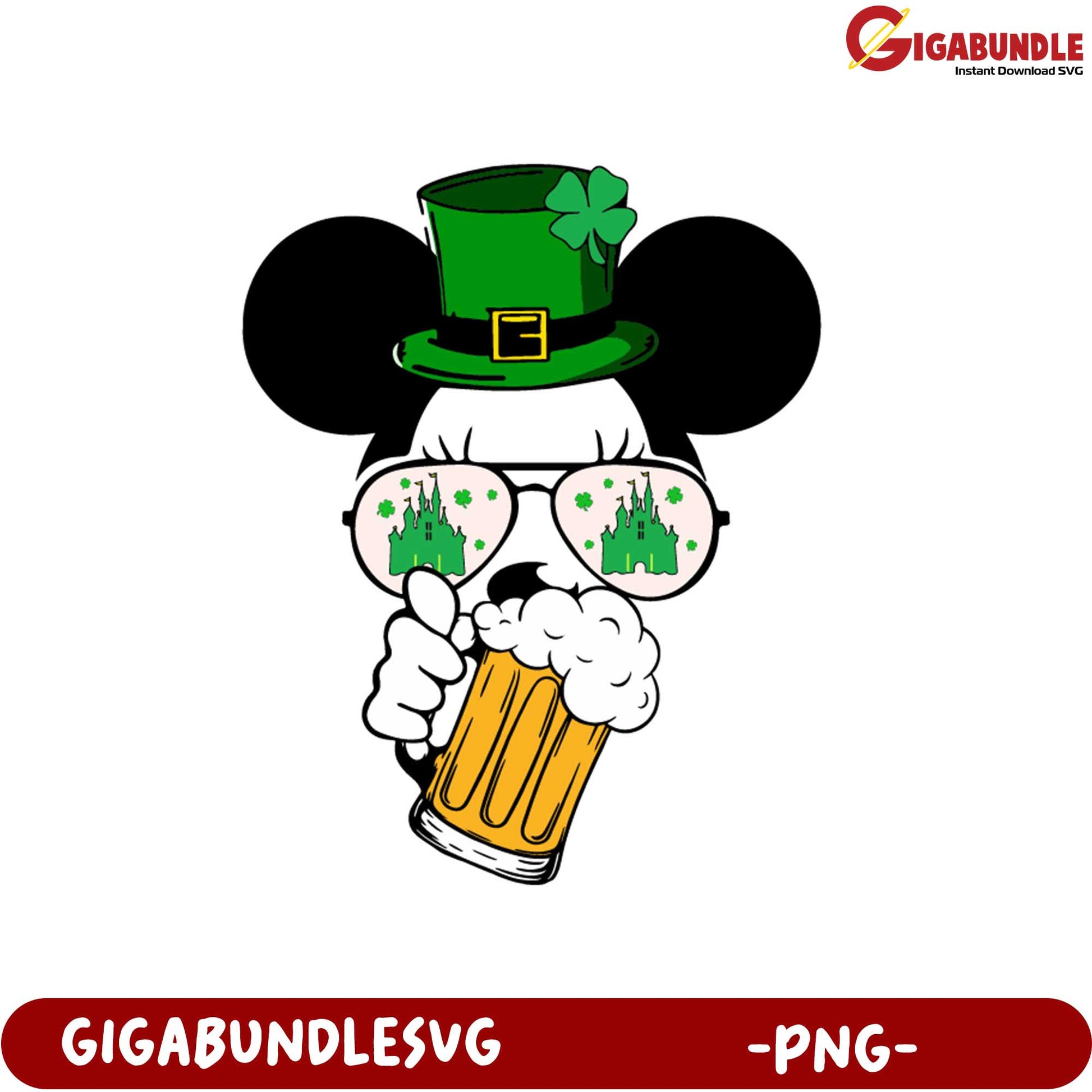 St. Patrick's Day Mickey Mouse PNG with Beer and Shamrock Hat