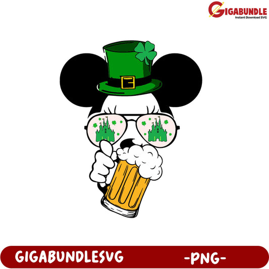 St. Patrick's Day Mickey Mouse PNG with Beer and Shamrock Hat