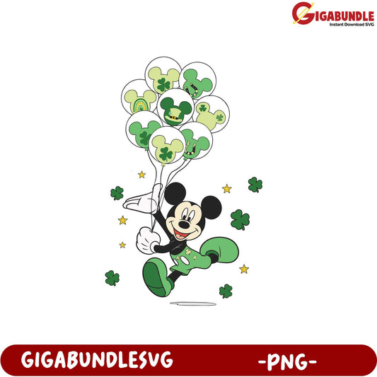 St. Patrick's Day Mickey Mouse PNG with Green Balloons Design