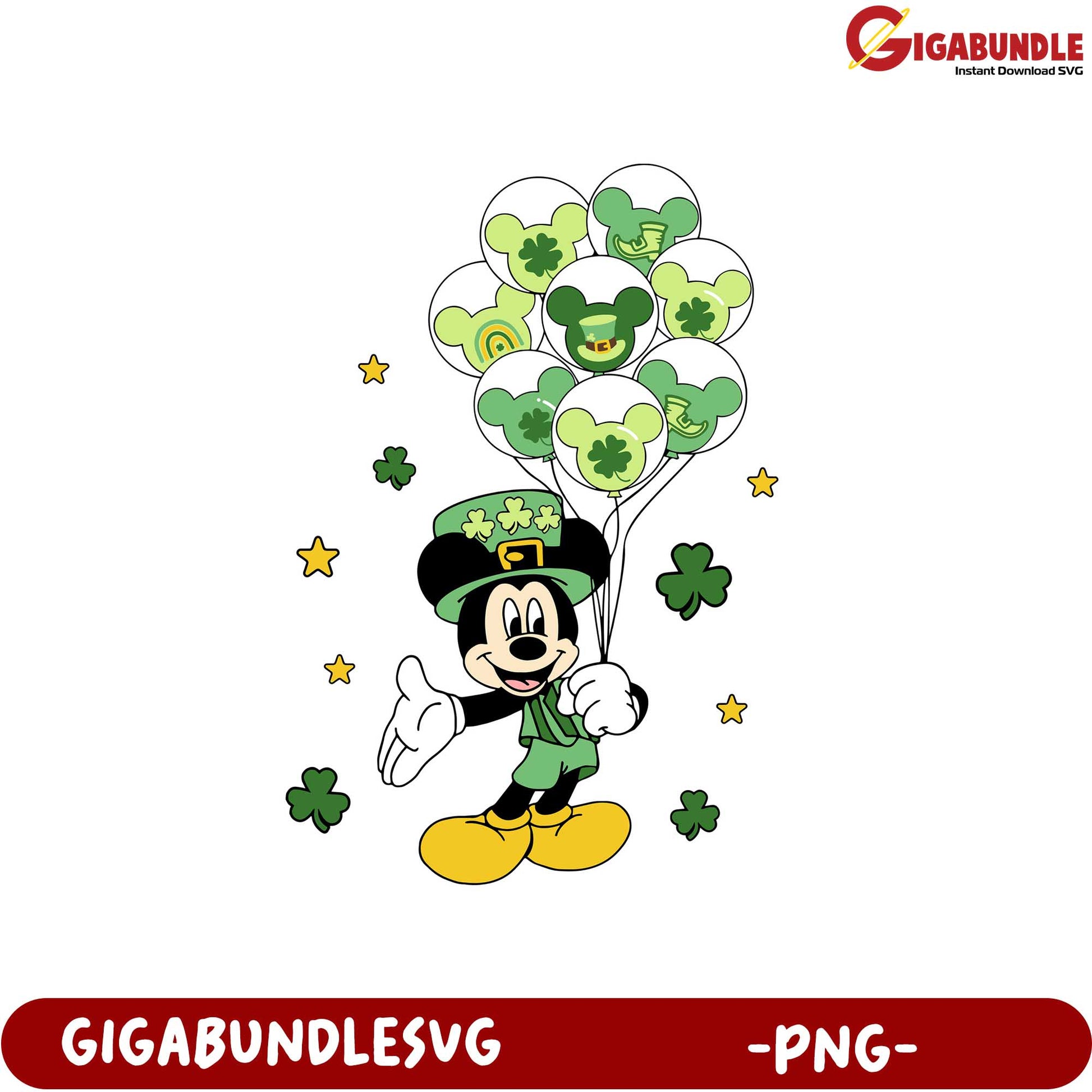 St. Patrick's Day Mickey Mouse PNG with Shamrock Balloons