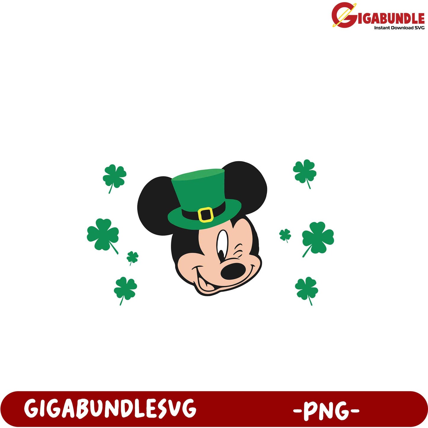 St. Patrick's Day Mickey Mouse PNG with Shamrocks Design