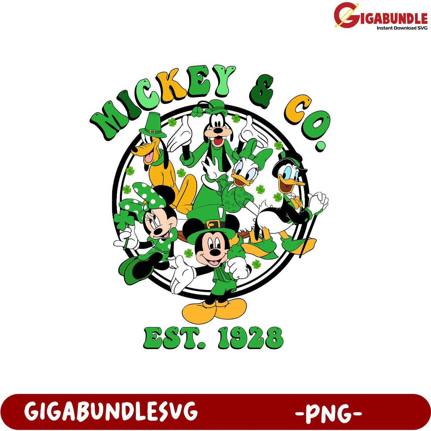 St. Patrick's Day Mickey & Co. Retro PNG Clipart for Crafts