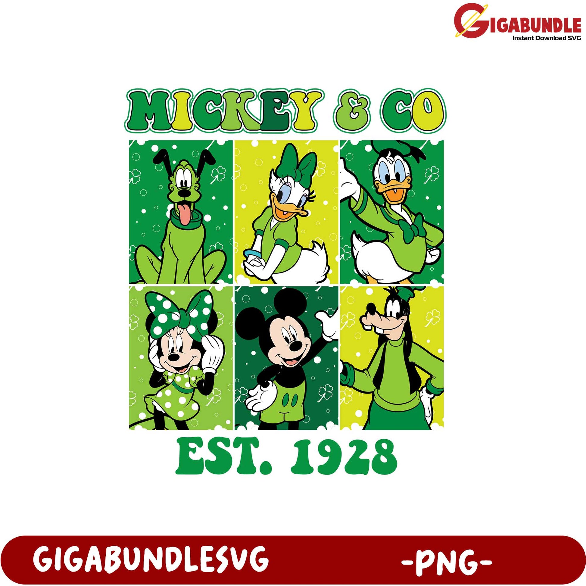 St. Patrick's Day Mickey & Friends PNG - Est. 1928 Design