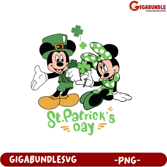 St. Patrick's Day Mickey and Minnie Cute PNG Design