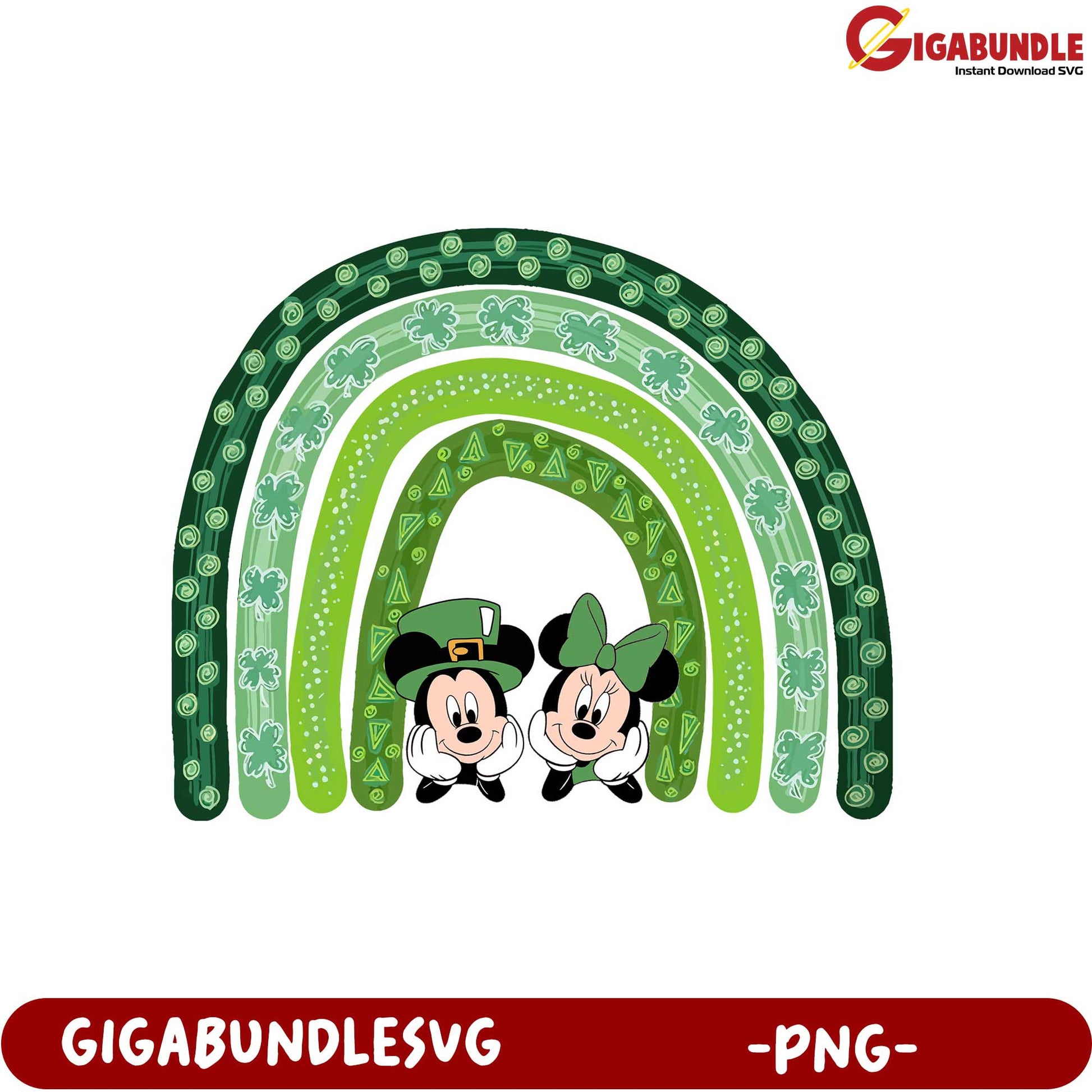 St. Patrick's Day Mickey and Minnie Rainbow PNG Design