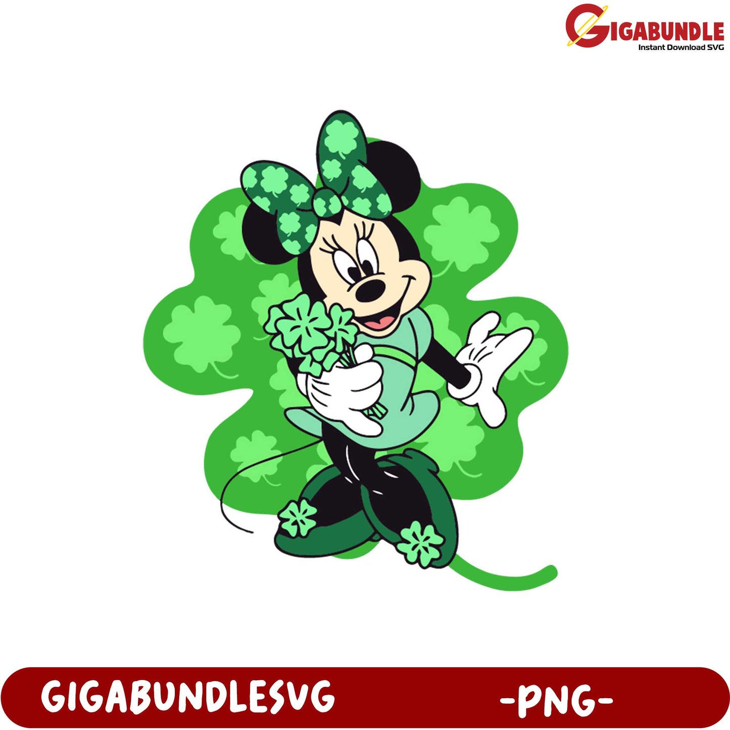 St. Patrick's Day Minnie Mouse PNG - Lucky Charm Design