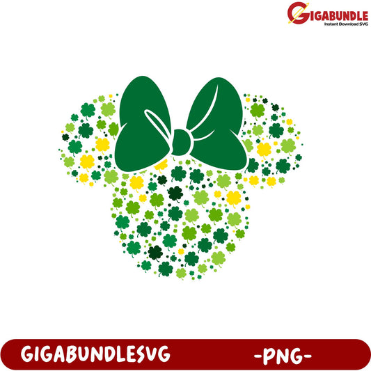 St. Patrick's Day Minnie Mouse PNG Design with Shamrocks Bow