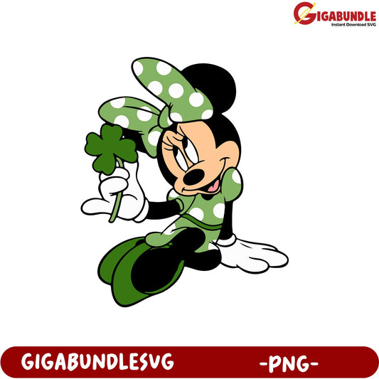 St. Patrick's Day Minnie Mouse PNG – Cute Clover Design