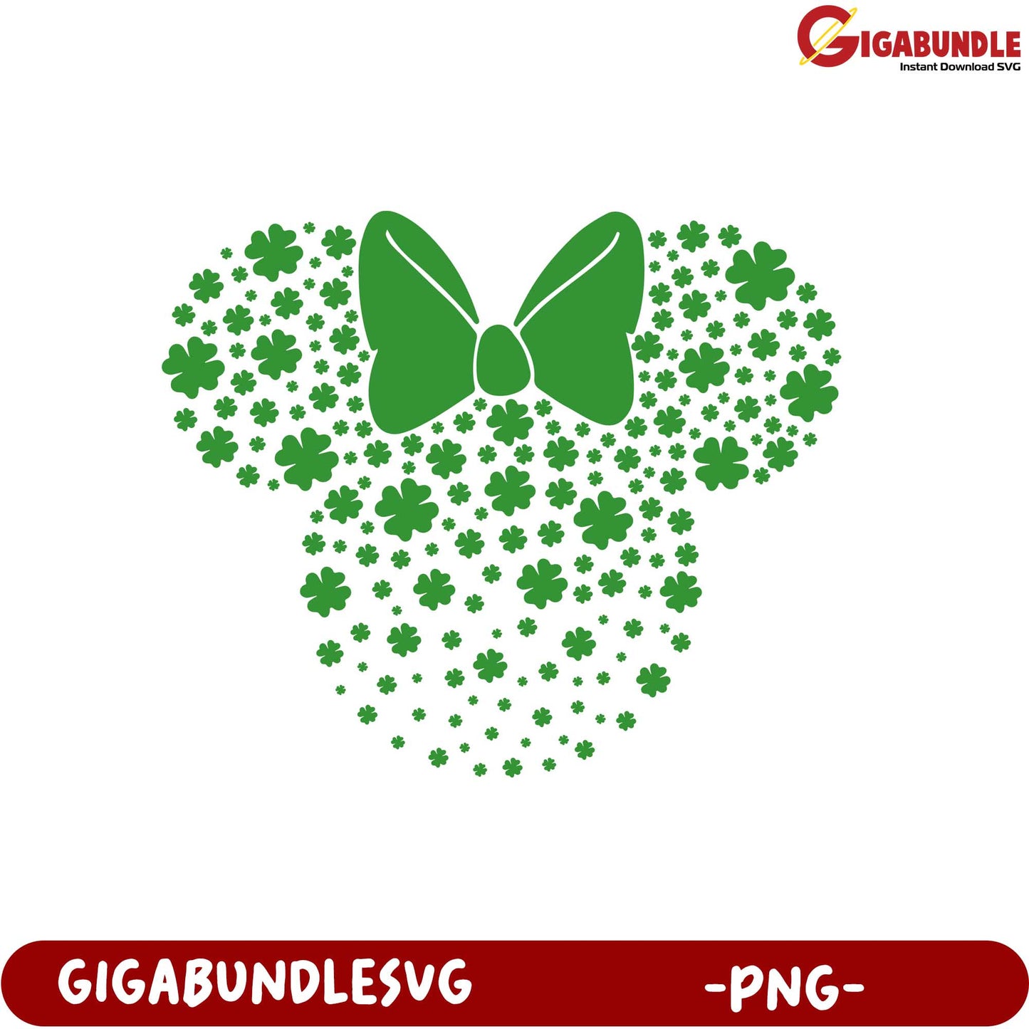 St. Patrick's Day Minnie Mouse SVG with Green Bow and Shamrocks