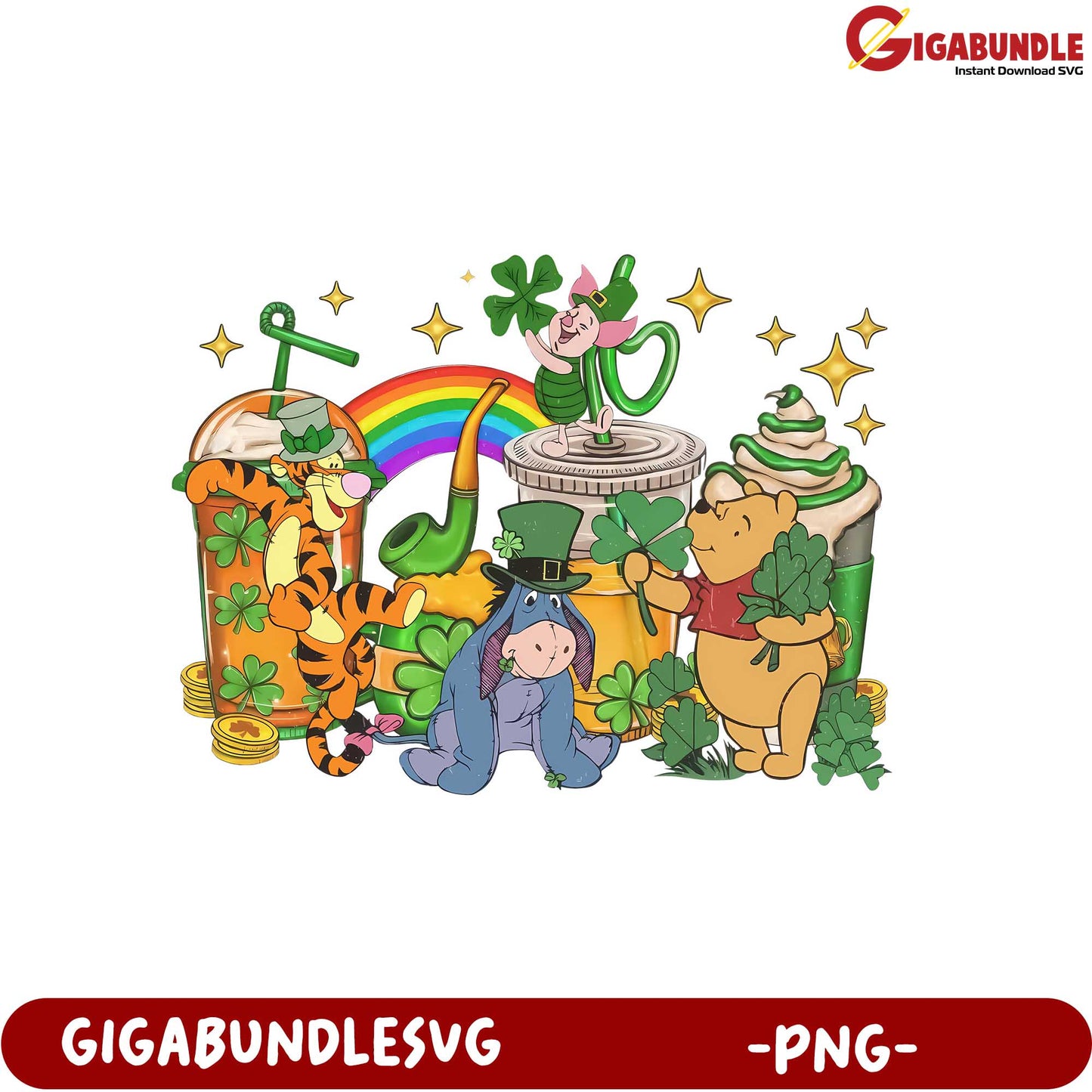 St. Patrick's Day PNG Clipart with Winnie the Pooh and Friends