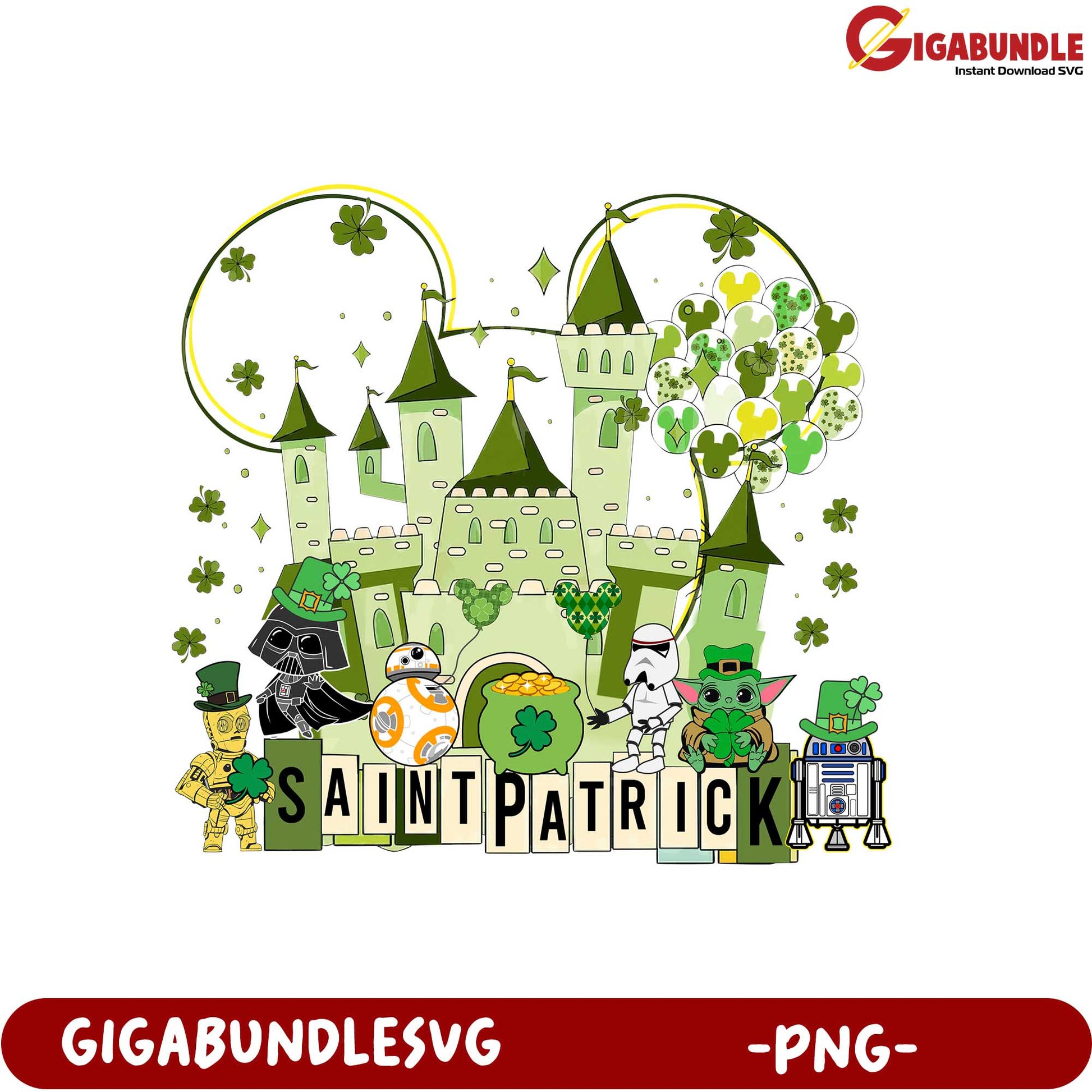 St. Patrick's Day PNG Design with Castle and Fun Characters