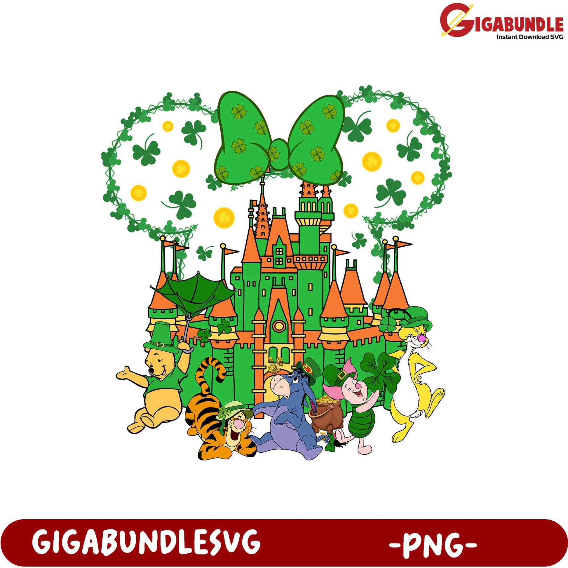 St. Patrick's Day PNG Design with Disney Characters and Castle