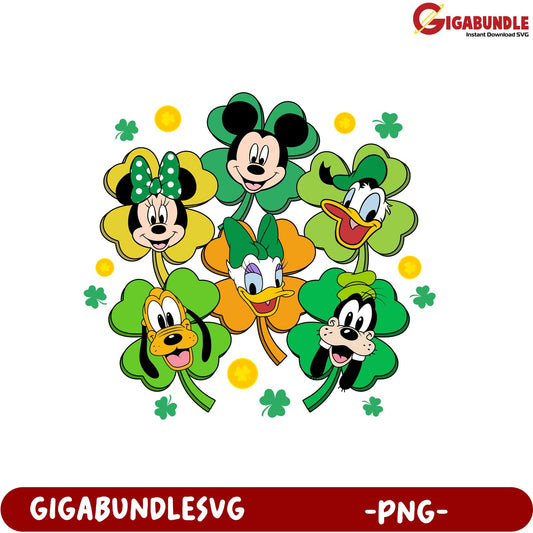 St. Patrick's Day PNG Design with Disney Characters and Clovers