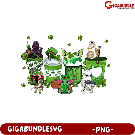 St. Patrick’s Day Star Wars Characters with Green Drinks PNG