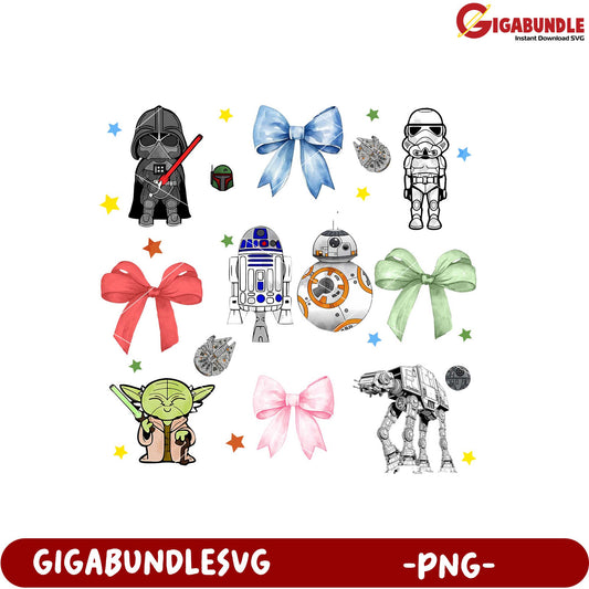 Star Wars Character PNG Bundle with Bows and Stars
