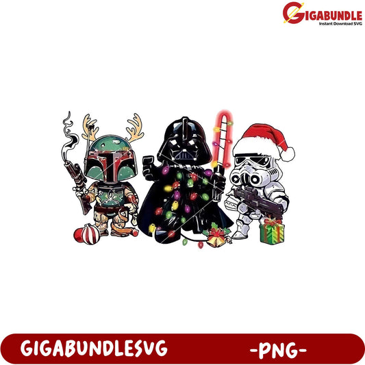 Star Wars Christmas Themed Cartoon Characters PNG Art