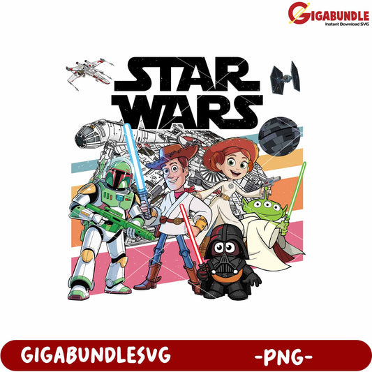 Starwars toystory png, crossover design png, disney characters png