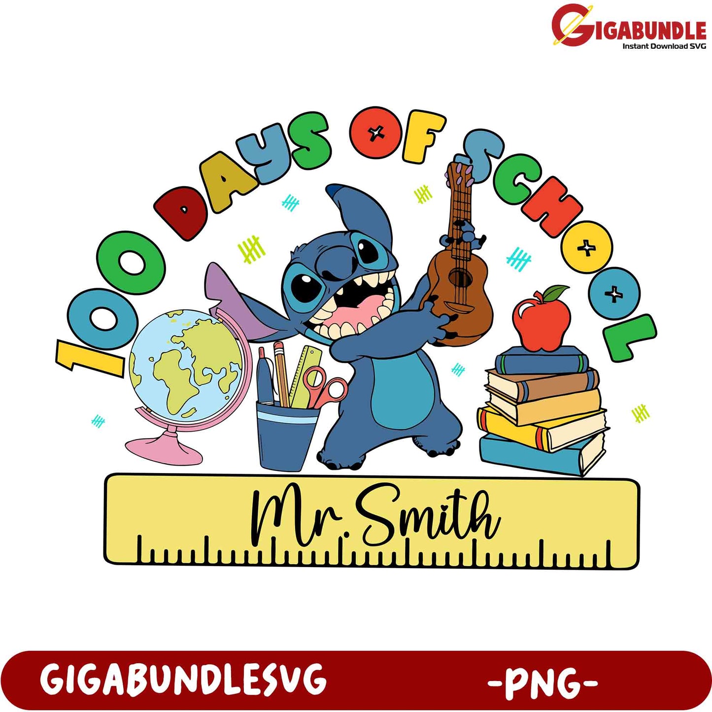 Stitch 100 Days of School PNG Image