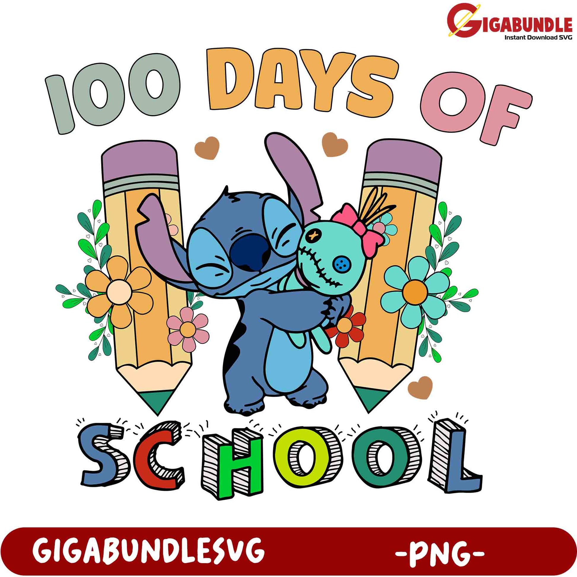 Stitch 100 Days of School PNG SVG