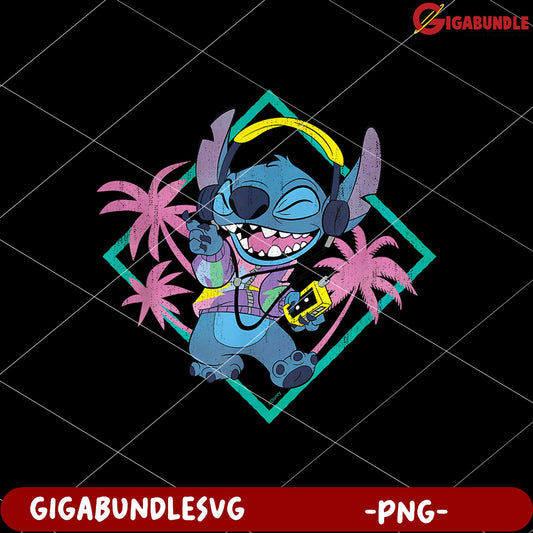 Stitch 90s vibes retro design png, lilo and stitch cartoon png, cute blue alien png