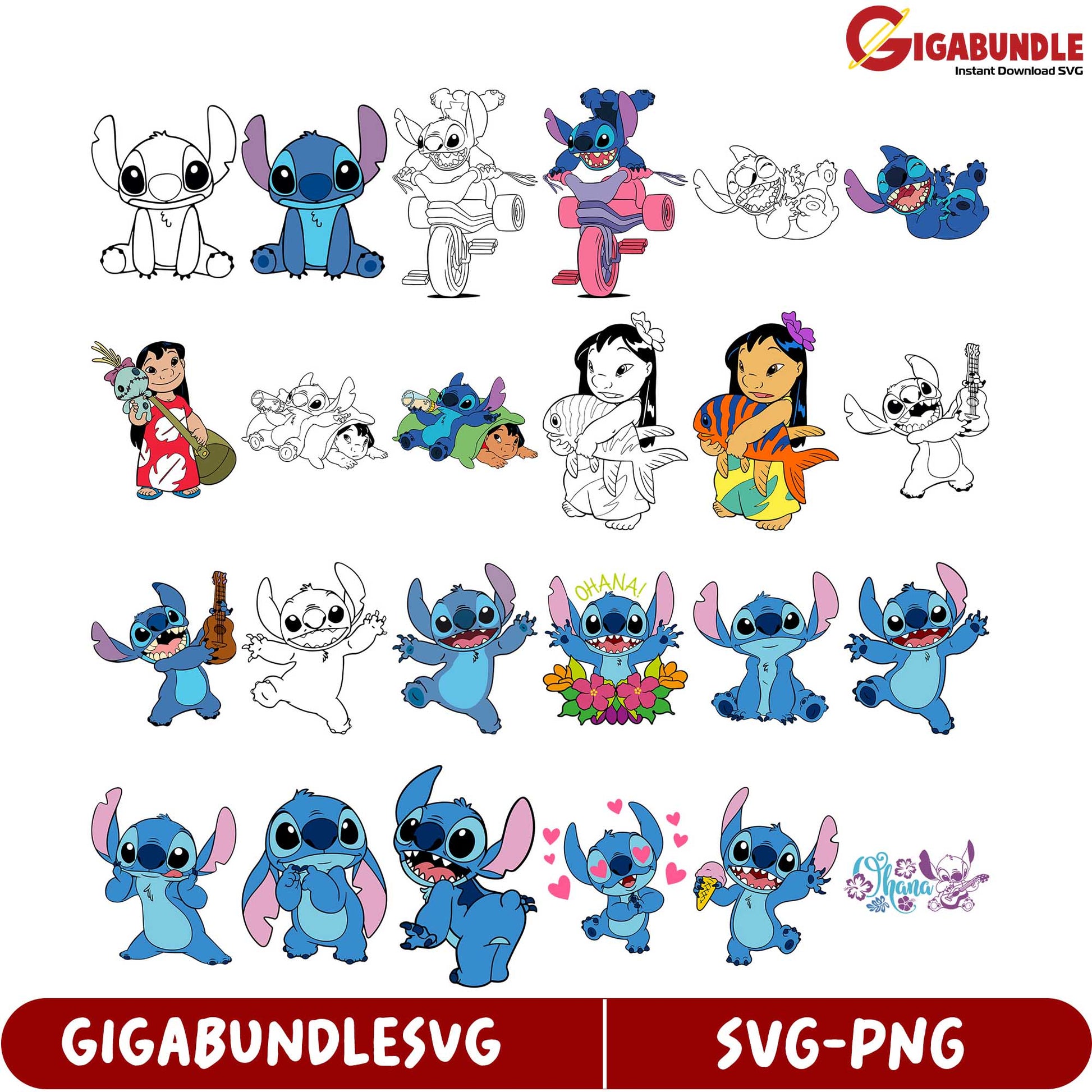 Stitch & Lilo SVG Bundle - Cute Disney Characters for Crafts