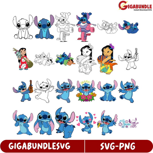 Stitch & Lilo SVG Bundle - Cute Disney Characters for Crafts