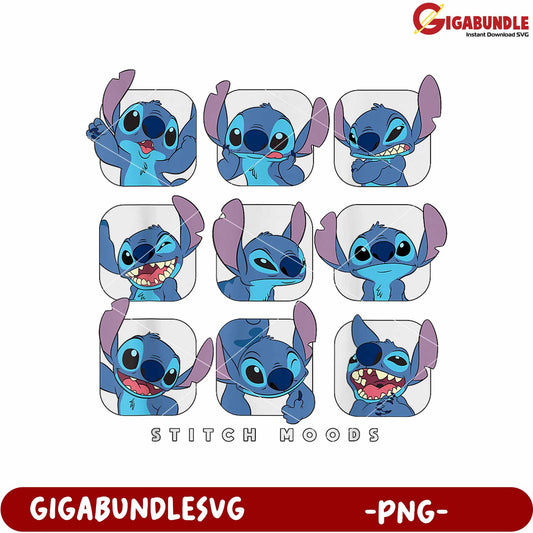 Stitch all of his moods png, lilo and stitch cartoon png, cute blue alien png