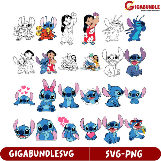Stitch and Lilo SVG Bundle - Cute Characters for Instant Download