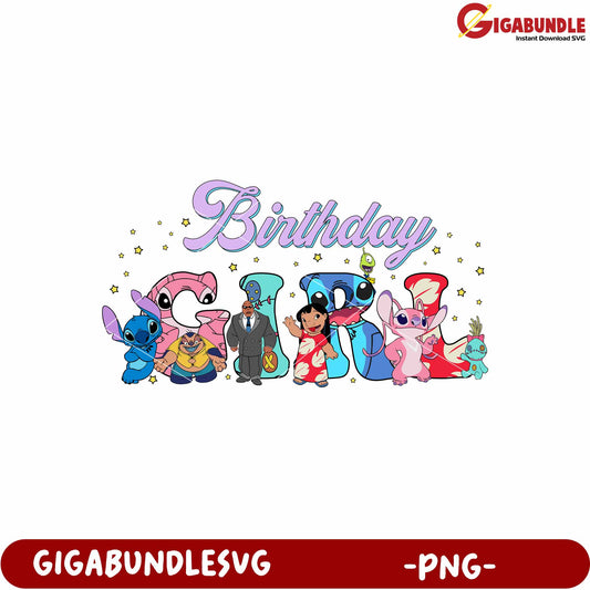 Stitch birthday girl png, lilo and stitch birthday png, disney birthday character png