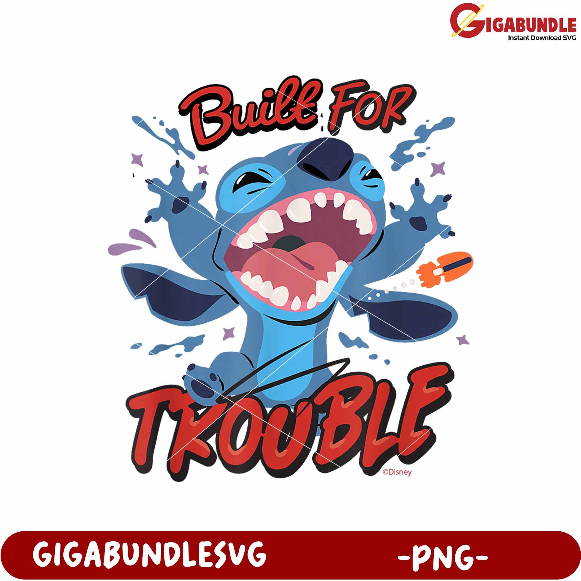 Stitch built for trouble png, lilo and stitch cartoon png, cute blue alien png