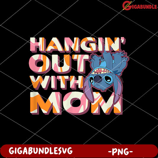 Stitch hang out with mom png, cute blue alien png, lilo and stitch png
