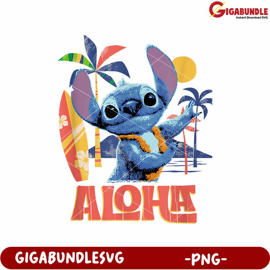 Stitch hawaiian aloha visits island png, disney characters png, lilo and stitch movie png