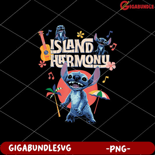Stitch island harmony png, lilo and stitch tropical dance png, cute blue alien png