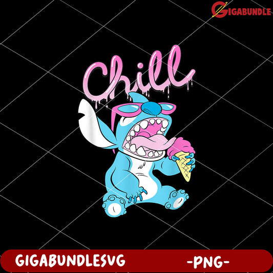 Stitch neaon ice cream design png, lilo and stitch cartoon png, cute blue alien png
