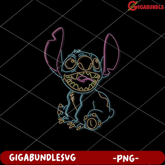 Stitch neon color design png, lilo and stitch tropical dance png, cute blue alien png