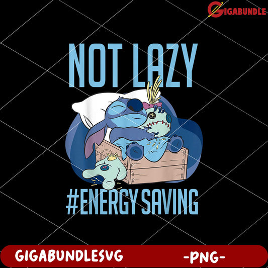 Stitch not lazy energy saving png, lilo and stitch cartoon png, cute blue alien png