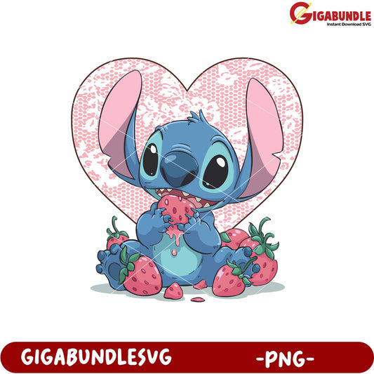Stitch strawberry cute design png, lilo and stitch png, cute cartoon png