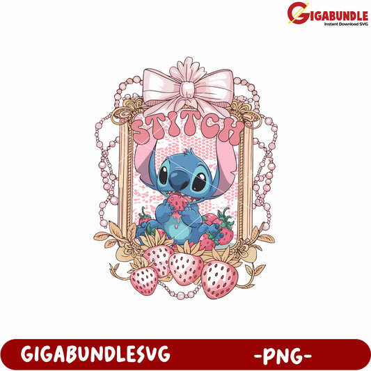 Stitch strawberry png, lilo and stitch png, cute cartoon png