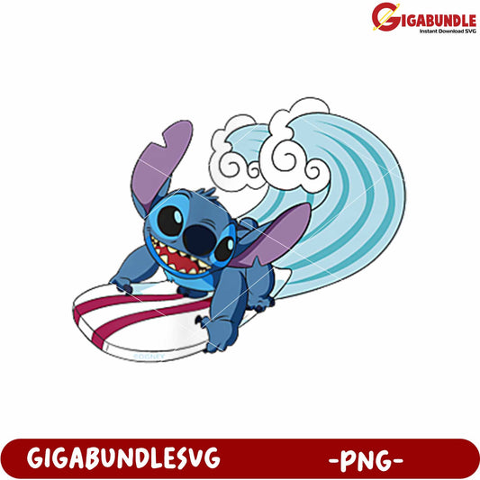 Stitch surfing png, lilo and stitch cartoon png, cute blue alien png